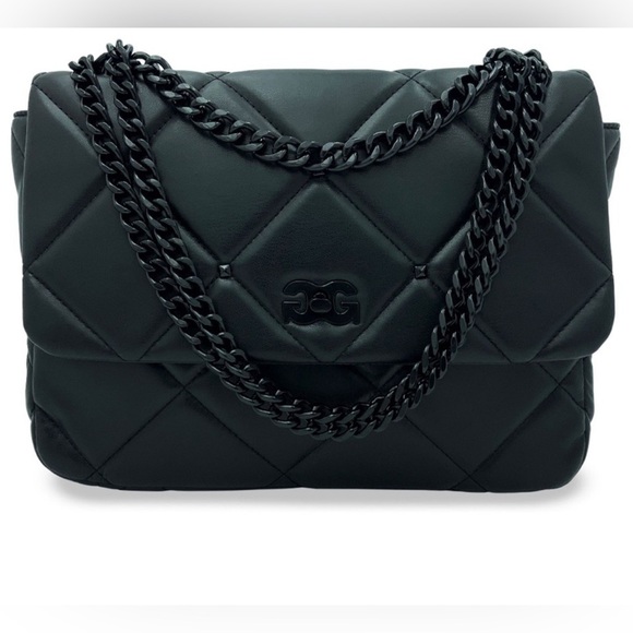 Gilda Paris NWT Black Vegan Leather Quilted  Chain Link Strap Bag - Picture 1 of 12